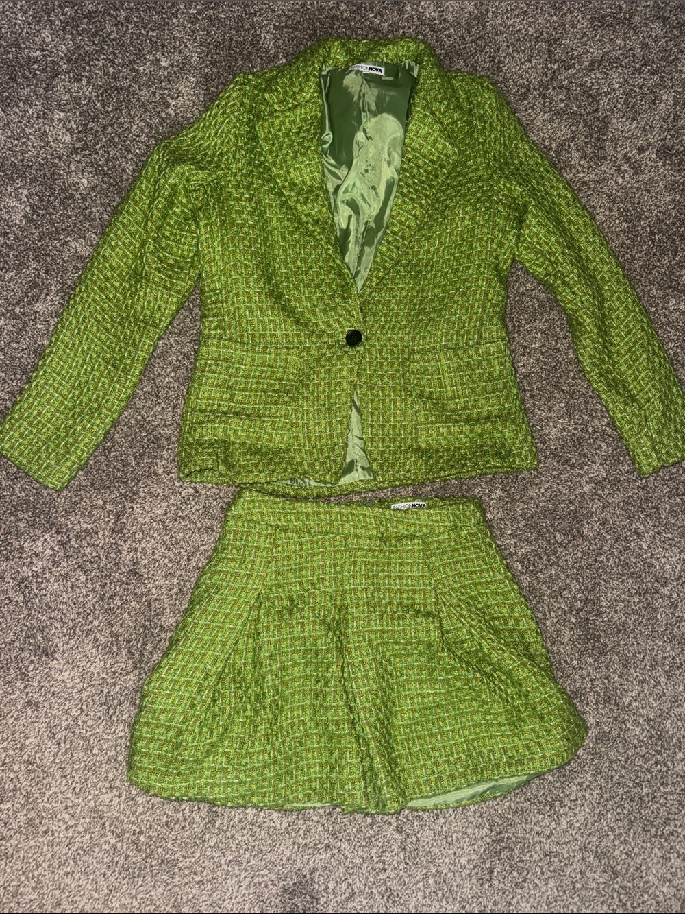 Fashion Nova Lime Green Tweed Two-Piece Skirt Set